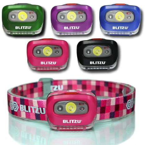 Brightest LED Headlamp - with Red Light - Blitzu i2 Headlight Flashlight for Kids, Men, and Women. Waterproof. Perfect Head Light For Running, Walking, Reading, Camping, Home Projects and Emergency PINK