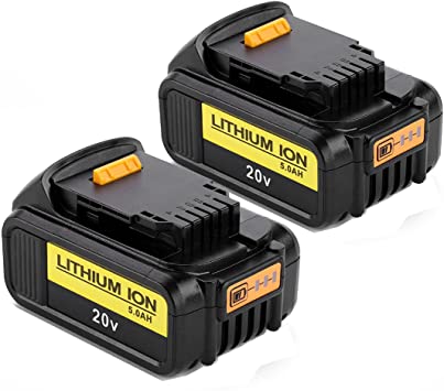 2 pack 20Volt 5.0 Ah Replacement Battery for DEWALT 20V MAX Battery, Premium 5.0Ah Lithium Ion Double Pack Compatible with DCB205 DCB200 DCB201 DCB203 DCB204 BT-2 DCB205 DCB206