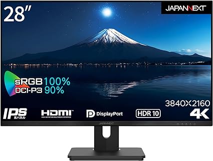 JAPANNEXT 28型 IPS 4K液晶モニター JN-IPS28FLUHDR-HSP HDMI DP 昇降式スタンド ピボット機能 sRGB100% DCI-P3 90% PBP/PIP対応