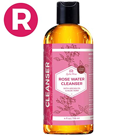 Rose Water Facial Cleanser by Leven Rose with Argan Oil & Aloe Vera, Gentle Foaming, Anti-Aging, Stops Breakouts, Balances pH, Great for All Skin Types Cleanser 4 oz