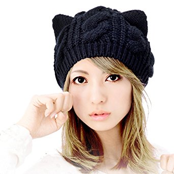 Women's Hat Cat Ear Crochet Braided Knit Caps