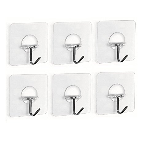 Fealkira 13.2lb/6kg(Max) Nail Free Transparent Reusable Heavy Duty Wall Hooks for Towel Loofah Bathrobe Clothes,No Scratch,Waterproof and Oilproof,Bathroom Kitchen Wall towel hooks & Ceiling Hanger(6)