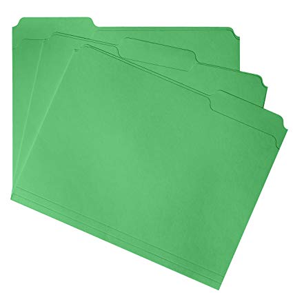 File Folder, 1/3 Cut Tab, Letter Size, Green, Great for organizing and Easy File Storage, 100 Per Box