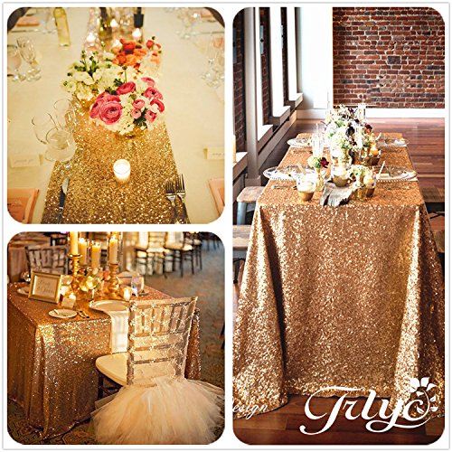 60''x120'' Sparkly Gold Square Sequins Wedding Tablecloth, Sparkly 6FT-8FT Overlays Table cloth for Wedding, Event