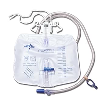 Medline Urinary Drain Bags with Anti Reflux Tower, Sterile, Slide Tap, Latex Free, 2000mL Capacity (Pack of 20)