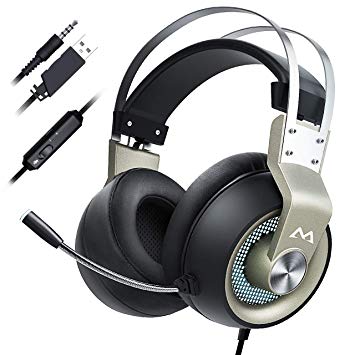 Mpow Gaming Headset for PS4, PC, Xbox One, with 50mm Drivers, Noise-Cancelling Mic, Bass Boost Surround Sound, in-line Control, Zero Fatigue Earpads, PC, PS4 Headset, 3.5mm LED Gaming Headphone
