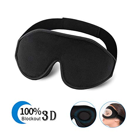 TechRise Sleep Mask for Women Men, 3D Contoured Eye Mask for Sleeping, Ultra Soft Breathable Sleeping Eye Mask with Ear Plug Travel Pouch, Eye Shade Cover for Travel, Naps Black (Black)