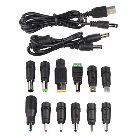 Onite 14 in 1 DC Tips Set of Laptops Connector for Repairing, Male to Male Cables: 5.5*2.1mm to 5.5*2.1mm, USB 2.0 to 5.5*2.1mm; Female to Unconventional Male Jacks: 5.5*2.1mm to X1Carbon, 6.5*3.0mm, 6.0*4.4mm, 4.8*1.65mm, 4.5*3.0mm, 4.0*1.35mm, 3.5*1.3mm, 3.0*1.1mm, 2.5*0.7mm, Mcro USB, Mini USB, and DC to 5.5*2.1mm Male Jack