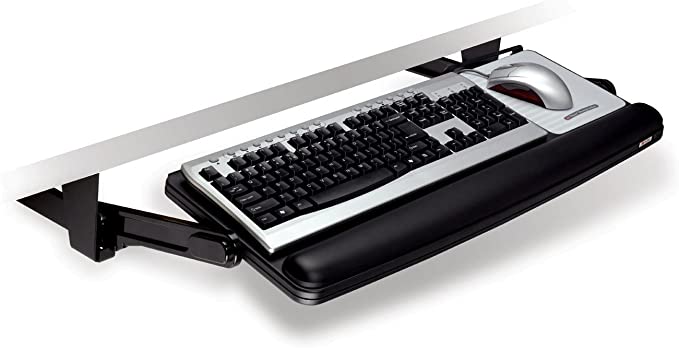 3M Under-Desk Keyboard Drawer, Height and Tilt Adjustable for Personal Fit, Wide Platform Places Keyboard and Mouse Together for Comfort, Gel Wrist Rest and Precise Mouse Pad Included, Black (KD90)