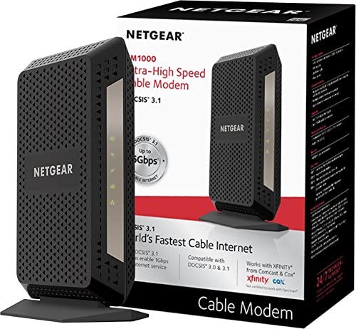 NETGEAR DOCSIS 3.1 Gigabit Cable Modem. Max Download speeds of 6.0 Gbps, for XFINITY by Comcast and Cox. Compatible with Gig-Speed from Xfinity (CM1000)