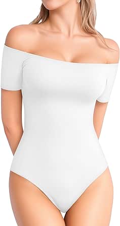 MANGOPOP Off The Shoulder Long Sleeve Short Sleeve Bodysuit for Women