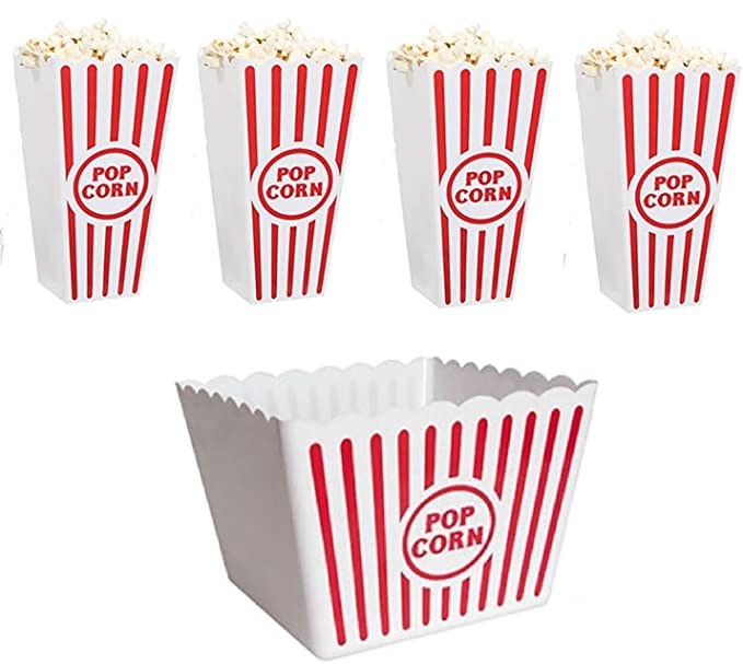 Retro Popcorn Set Bowl Plastic Classic Tub Red & White Striped Container Container Movie Theater Bucket Reusable Set Of 5