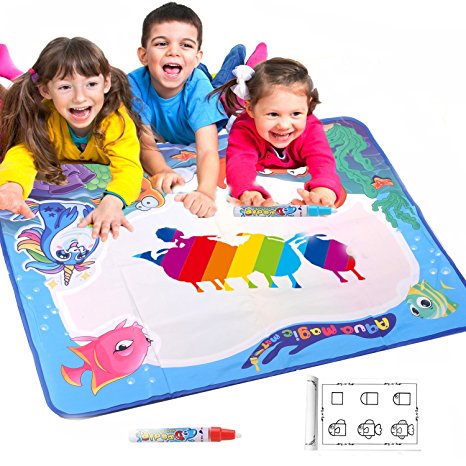 ShuYo Aqua Doodle Drawing Mat, 35.5" x 27.5" Large Magic Water Painting Mat Set Water Drawing Board- Best Art Writing Learning Educational Toys for 2 3 4 5 Years Old Boys Girls with 2 Magic Pens