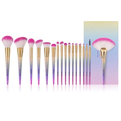 Docolor 17Pcs Makeup Brushes Set, Foundation Powder Concealer Eye Make up Blush Blending Contour Eyeshadow Rainbow Face Kabuki Cosmetics Brushes Kit