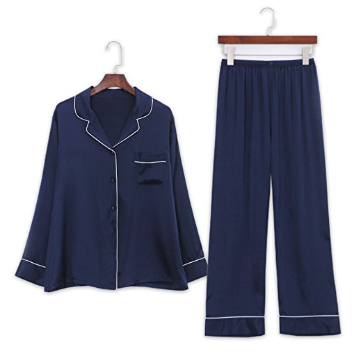 HaloVa Women's Pajamas, Silk Satin Pajama Set, Thin Long Sleeve Sleepwear Loungewear for Women Girl