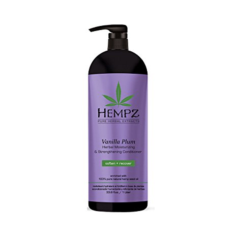 Hempz Moisturizing and Strengthening Conditioner, White, Vanilla Plum, 33.8 Fluid Ounce (1 Liter)