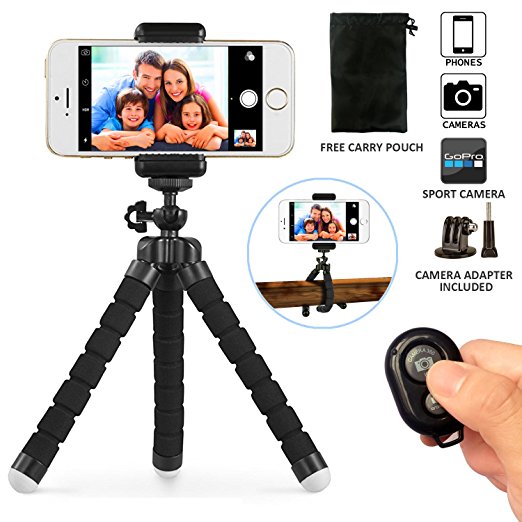 Phone tripod, UBeesize Portable and Adjustable Camera Stand Holder with Bluetooth Remote and Universal Clip for iPhone, Android Phone, Camera, GoPro