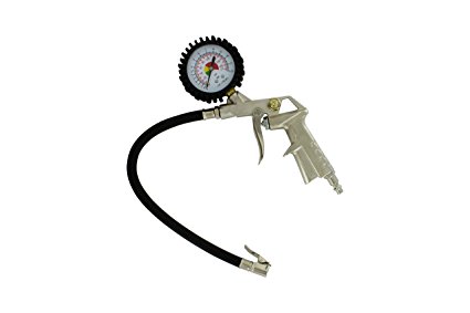 ABN Tire Air Pressure Gun Inflator with Chuck, Dual PSI / BAR up to 170 PSI / 12 BAR (1,200 kPa), 12” Inch Flexible Hose