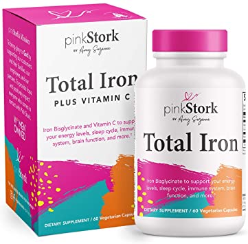 New Release - Pink Stork Total Iron: Iron Supplement with Iron Bisglycinate   Vitamin C to Reduce Fatigue   Aid Concentration, Women-Owned, 60 Capsules