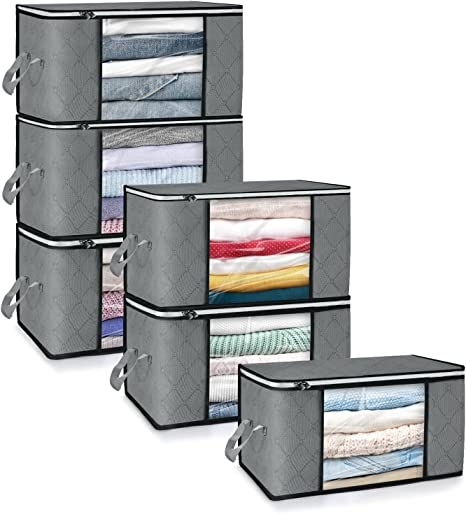 BoxLegend 6Pack Clothes Storage Bags Blanket Clothes Organizer and Storage Wardrobe Containers Under Bed Storage Bins Foldable Storage Cubes