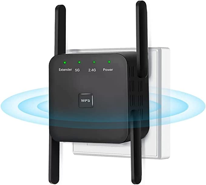 WiFi Extender, 5G 1200Mbps Dual Band WiFi Extenders Signal Booster for Home, Device Servers WiFi Booster Covers Up to 7000 Sq.ft and 20 Devices, 1200Mbps Wireless Signal Repeater with Ethernet (Black)