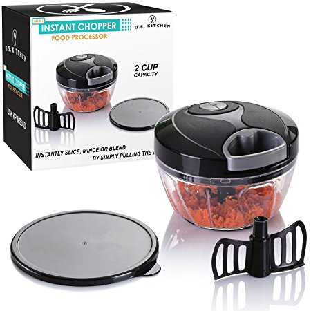U.S. Kitchen Supply Mini Instant Chopper Food Processor with Chopping & Mixing Blades - Slice, Mince, Chop or Blend Vegetables, Fruit, Nuts, Herbs, Onions and Salsas