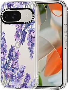 MOSNOVO Case for Google Pixel 9 & Pixel 9 Pro, [Buffertech 6.6ft Military-Grade Drop Protection] [Anti Peel Off Tech] Clear TPU Bumper Phone Case Cover Design - Lavender