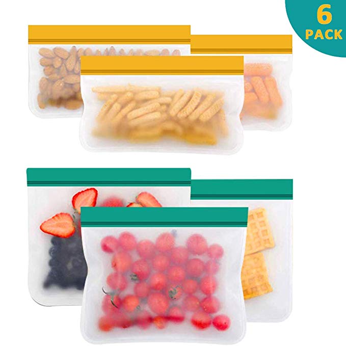 OrgaWise Reusable Snack Bags Seal Extra Reusable Ziplock Bags Food Storage Bags Ideal for Food Snacks, Lunch Sandwiches, Make-up, Home Organisation Travel Storage Eco Friendly (3pcs Large 3pcs Small)