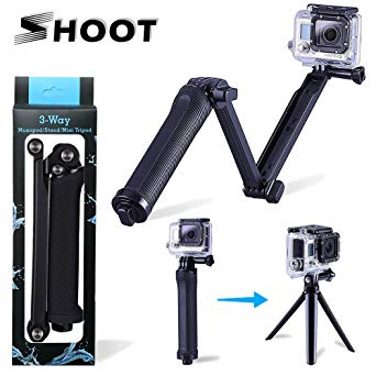 Three 3-Way Handheld Selfie Stick Foldable Extendable Grip Arm Mount Holder Monopod for GoPro Hero Cameras 6/5/5 Session/4 Session/4/3 /3/2/1 and Action Cameras with Long Handle Screw