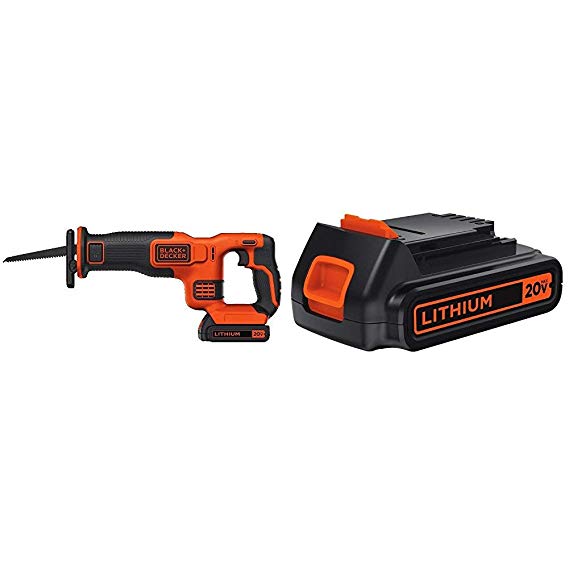 BLACK DECKER BDCR20C 20V MAX Reciprocating Saw with Battery, Charger and 20-Volt MAX Extended Run Time Lithium-Ion Cordless To