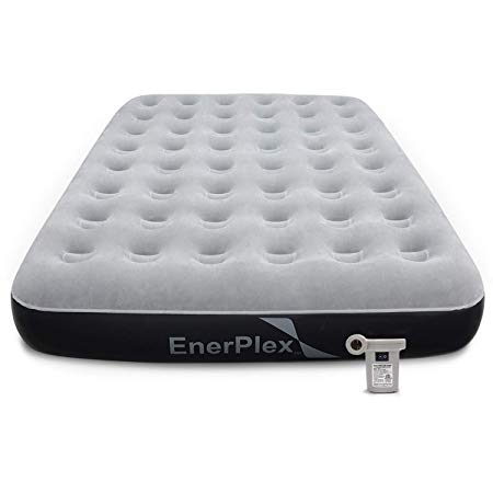 EnerPlex Never-Leak Queen Camping Airbed with High Speed Pump Never Queen Size Air Mattress Single High Inflatable Blow Up Bed for Home Camping Travel 2-Year Warranty – Grey/Black