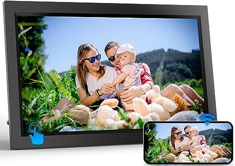 SGIN WiFi Digital Picture Frame 15 Inch Digital Photo Frame with 16GB Storage, IPS Touch Screen, Wall Mountable(Brown)