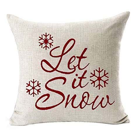 TOOGOO(R) Let It Snow Beautiful Snowflakes Merry Christmas Gifts flax Throw Pillow Case Cushion Cover Home Office Living Room Decorative Square 18 X 18 inch:Beige   red