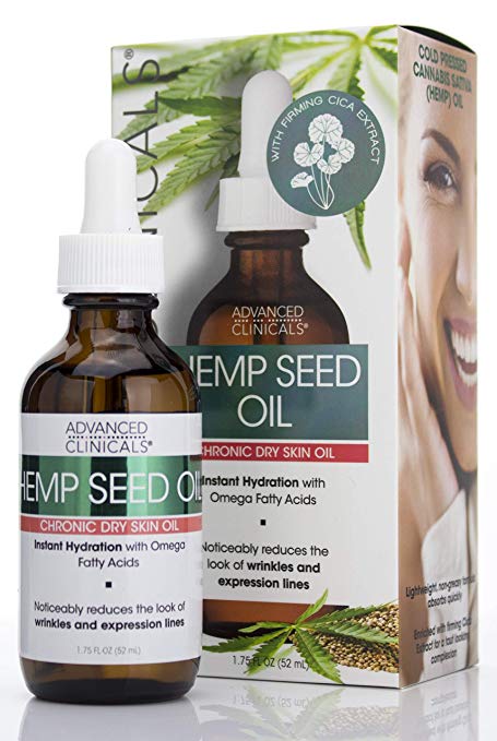 Advanced Clinicals Hemp Seed Oil for Face. Cold Pressed Cannabis Sativa oil instantly hydrates skin and helps with Wrinkles, Fine Lines, and Expression Lines. 1.75 FL OZ