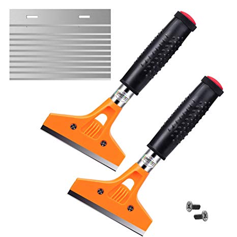 4" Razor Blade Tile Scraper Tool with Handle, Window Glass Wallpaper Remover, Sticker Glue Paint Floor Adhesive Removal Blade Scrapers, with 10 pcs Replacement Razor Blades-2 PCS