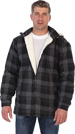 Gioberti Mens Sherpa Lined Flannel Jacket with Removable Hood