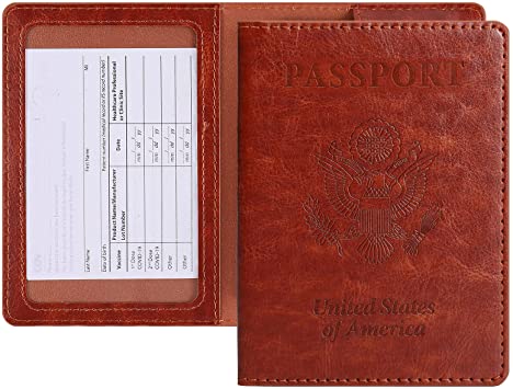 Passport and Vaccine Card Holder Combo, labato Passport Holder with Vaccine Slot Passport Case Cover, Travel Passport Wallet Vaccination Card Holder for Women Girls Ladies (Brown)