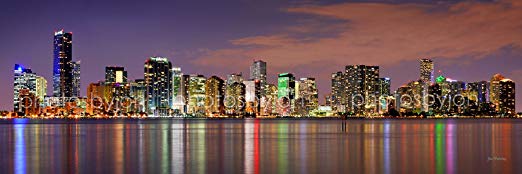 Miami Skyline PHOTO PRINT UNFRAMED DUSK COLOR Downtown City 11.75 inches x 36 inches Photographic Panorama Poster Picture Standard Size