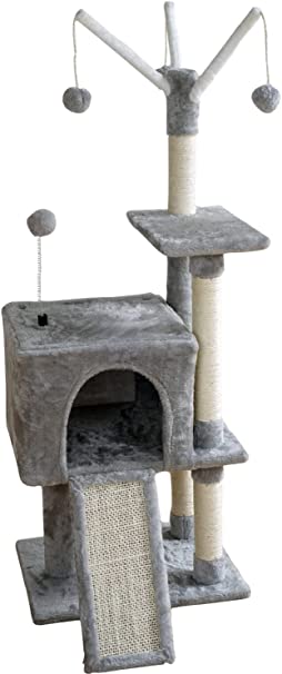 FISH&NAP US25H Cute Cat Tree Cat Tower Cat Condo Sisal Scratching Posts with Jump Platform Cat Furniture Activity Center Play House Grey