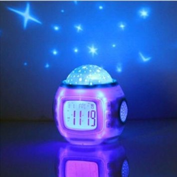 Towallmark Sky Star Night Light Projector Lamp Bedroom Clock Alarm Music