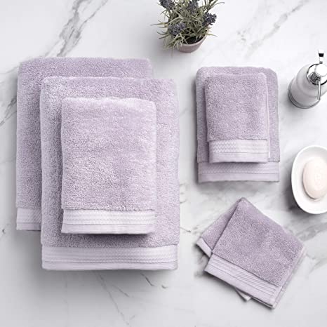 Welhome Madison Hygro Cotton Tencel 6 Piece Towel Set (Lilac) - Premium - Ultrasoft - High Absorbency - Durable - Hotel Spa Bathroom Towel Collection - 575 GSM - 2 Bath - 2 Hand - 2 Wash Towels