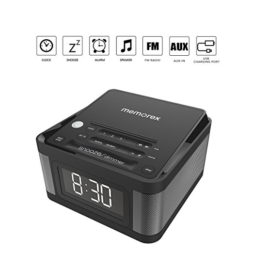 Alarm Clock Radio,Memorex Digital FM Radio, Dual USB Charging Port, Display Dimmer, Snooze, Sleep Timer, Time Setting, AUX-IN(MC8431)