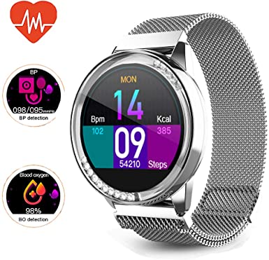 Smart Watch，Android Compatible Womens Smart Watch for Music，Fitness Tracker, Compatible with iOS, Android Phones, Sports Activity Tracker with Sleep/Heart Rate Monitor/Physical Prediction