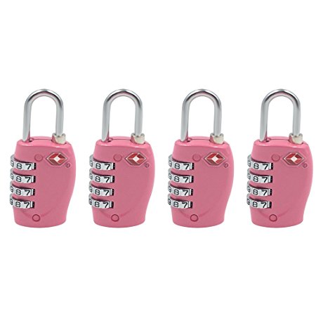4 Pack, T-Monici TSA Approved Lock 4 Digit Combination Lock For Luggage Padlock (Pink)