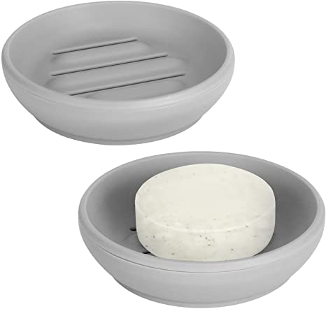 Topsky 2-pack Soap Dish, Soap Holder, Soap Saver, Easy Cleaning, Dry, Stop Mushy Soap Light Grey (Round)