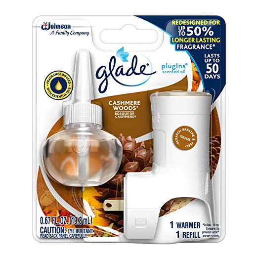 Glade PlugIns Scented Oil Air Freshener Starter Kit, Cashmere Woods, 0.67 fl oz