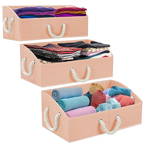 Sorbus Trapezoid Storage Bin Box Basket Set Foldable with Cotton Rope Carry Handles – Great for Closet, Clothes, Linens, Toys, Nursery - Non-Woven Fabric (Trapezoid Bin - Pink)