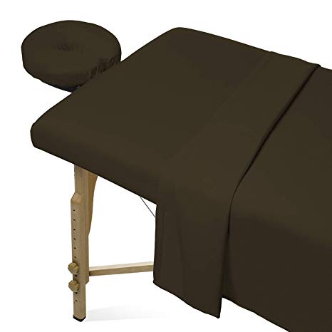 Saloniture 3-Piece Microfiber Massage Table Sheet Set - Premium Facial Bed Cover - Includes Flat and Fitted Sheets with Face Cradle Cover - Chocolate Brown