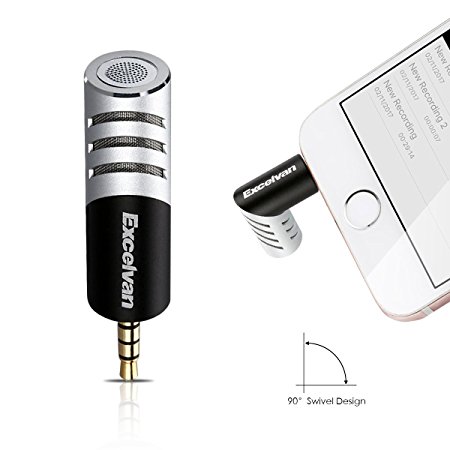 Excelvan Condenser Mini Flexible Portable Microphone 3.5mm Plug Mobile Mic with Y Splitter for iOS Android, Windows, Youtube, Interview, Studio and Video Recording, Silver Black