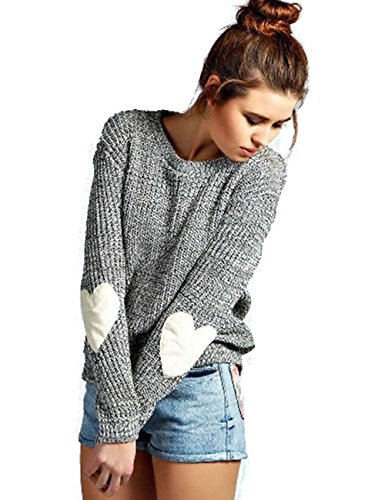 shermie Women's Cute Heart Pattern Patchwork Casual Loose Thin Long Sleeve Round Neck Knits Sweater Pullover